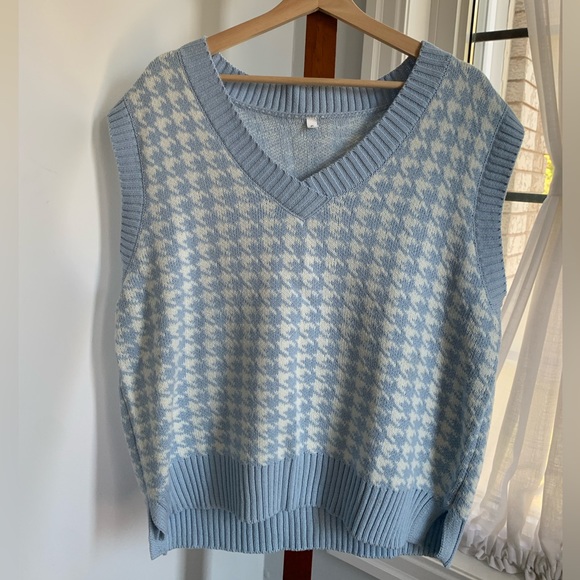 Blue and White Chevron Sweater Vest - Picture 1 of 4